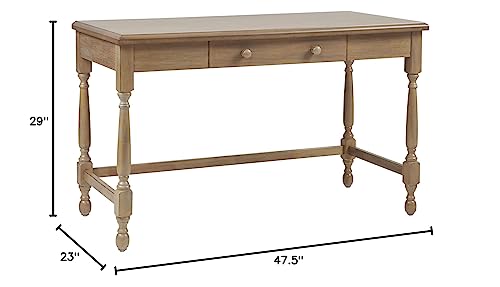 Martha Stewart Tabitha Solid Wood Writing Table with Metal Glides Drawer for Storage, Living Room Furniture, Home Office Small Computer Desk, Turned Legs, Natural