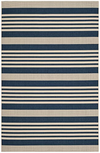 SAFAVIEH Courtyard Collection Area Rug - 5'3" x 7'7", Navy & Beige, Non-Shedding & Easy Care, Indoor/Outdoor & Washable-Ideal for Patio, Backyard, Mudroom (CY6062-268)