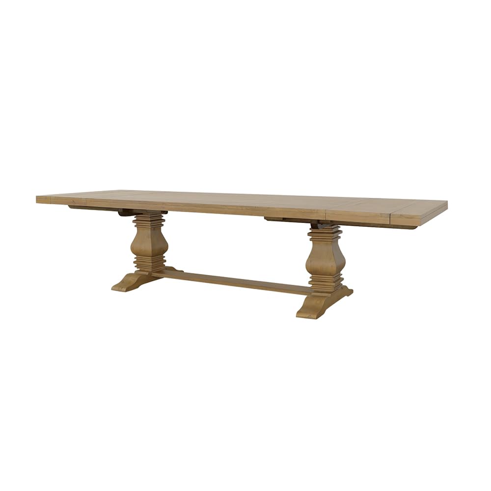 Coaster Home Furnishings - Florence - Pine Wood - Farmhouse Rectangular Dining Table with 2 Removable Leaves and Double Pedestal Base - Dining Room & Kitchen - 126 Inch - Rustic Honey - 180201