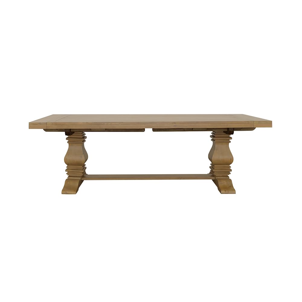 Coaster Home Furnishings - Florence - Pine Wood - Farmhouse Rectangular Dining Table with 2 Removable Leaves and Double Pedestal Base - Dining Room & Kitchen - 126 Inch - Rustic Honey - 180201