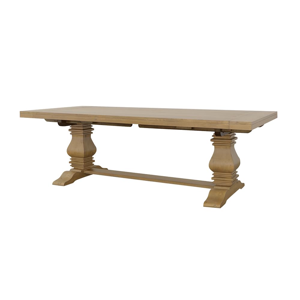 Coaster Home Furnishings - Florence - Pine Wood - Farmhouse Rectangular Dining Table with 2 Removable Leaves and Double Pedestal Base - Dining Room & Kitchen - 126 Inch - Rustic Honey - 180201