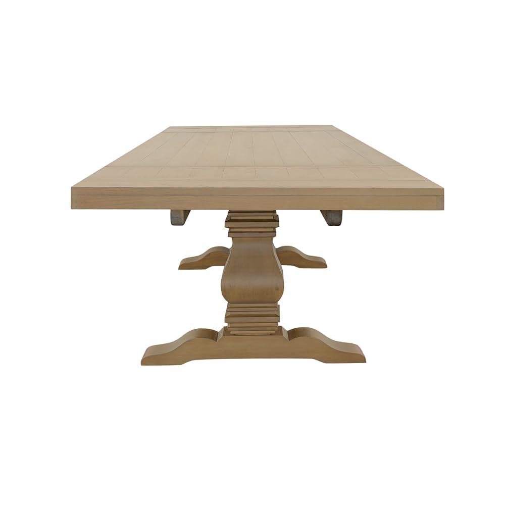 Coaster Home Furnishings - Florence - Pine Wood - Farmhouse Rectangular Dining Table with 2 Removable Leaves and Double Pedestal Base - Dining Room & Kitchen - 126 Inch - Rustic Honey - 180201