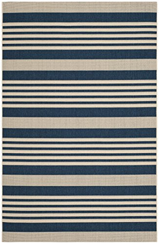 SAFAVIEH Courtyard Collection Area Rug - 5'3" x 7'7", Navy & Beige, Non-Shedding & Easy Care, Indoor/Outdoor & Washable-Ideal for Patio, Backyard, Mudroom (CY6062-268)
