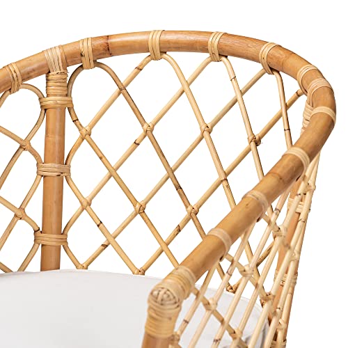 Baxton Studio Orchard Modern Bohemian White Fabric Upholstered and Natural Brown Rattan Dining Chair