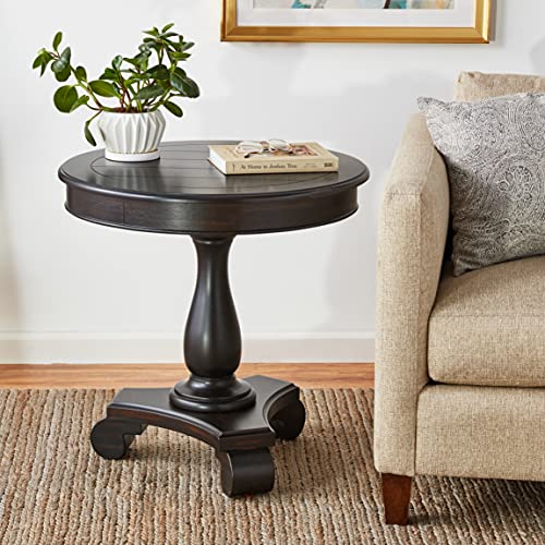 Roundhill Furniture Rene Round Wood Pedestal Side Table, Black