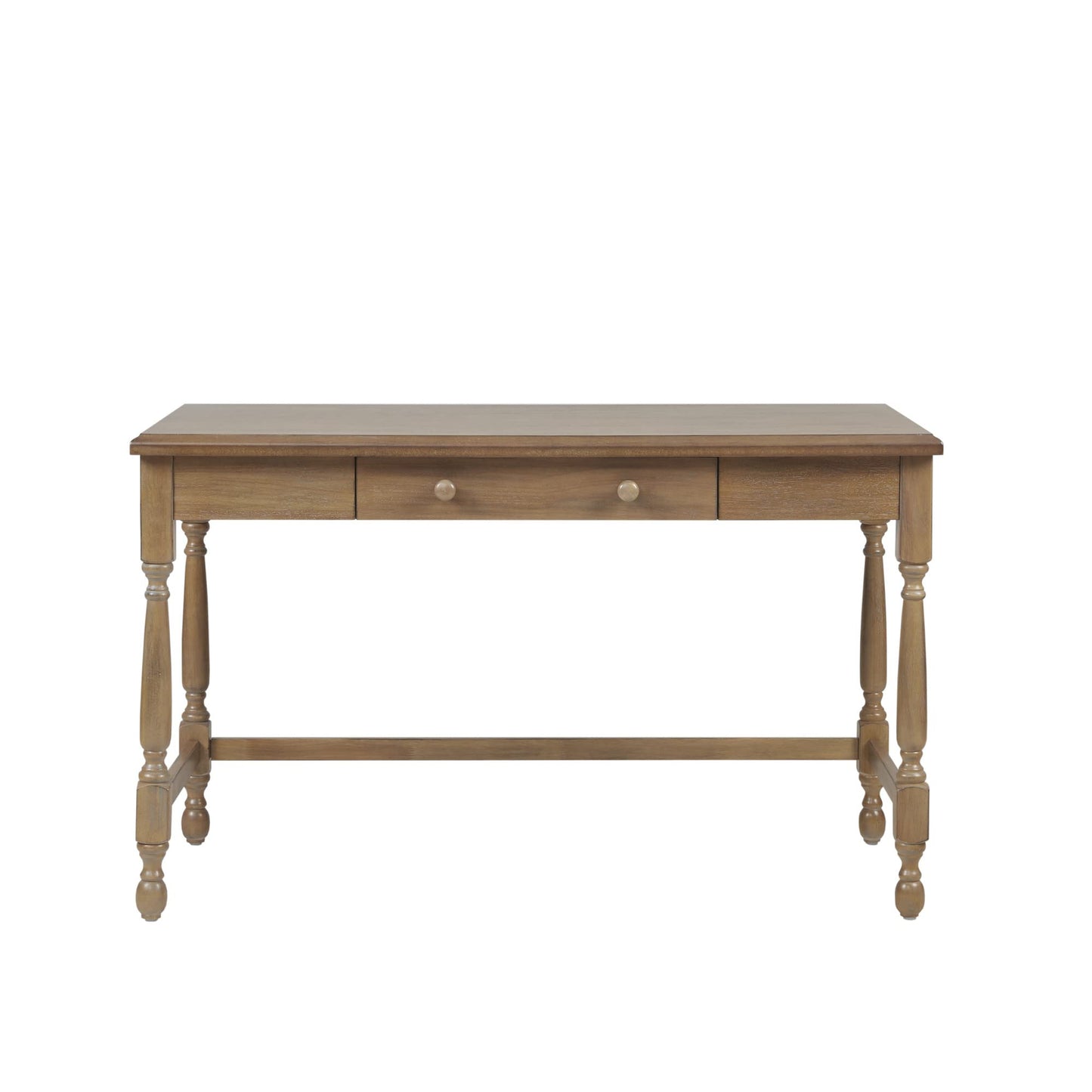 Martha Stewart Tabitha Solid Wood Writing Table with Metal Glides Drawer for Storage, Living Room Furniture, Home Office Small Computer Desk, Turned Legs, Natural
