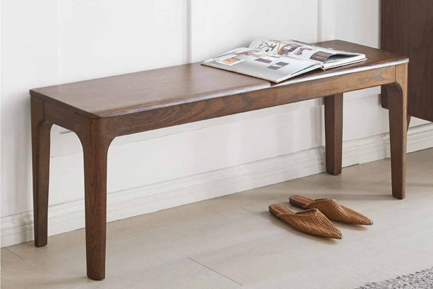 MU RONG Dining Bench, Wood Bench Solid USA Oak Walnut Color Bench Indoor Dining Room Table Home Bedroom Bed End Restaurant Modern Hallway Furniture, 39.4" W x 13.8" D x 17.7" H