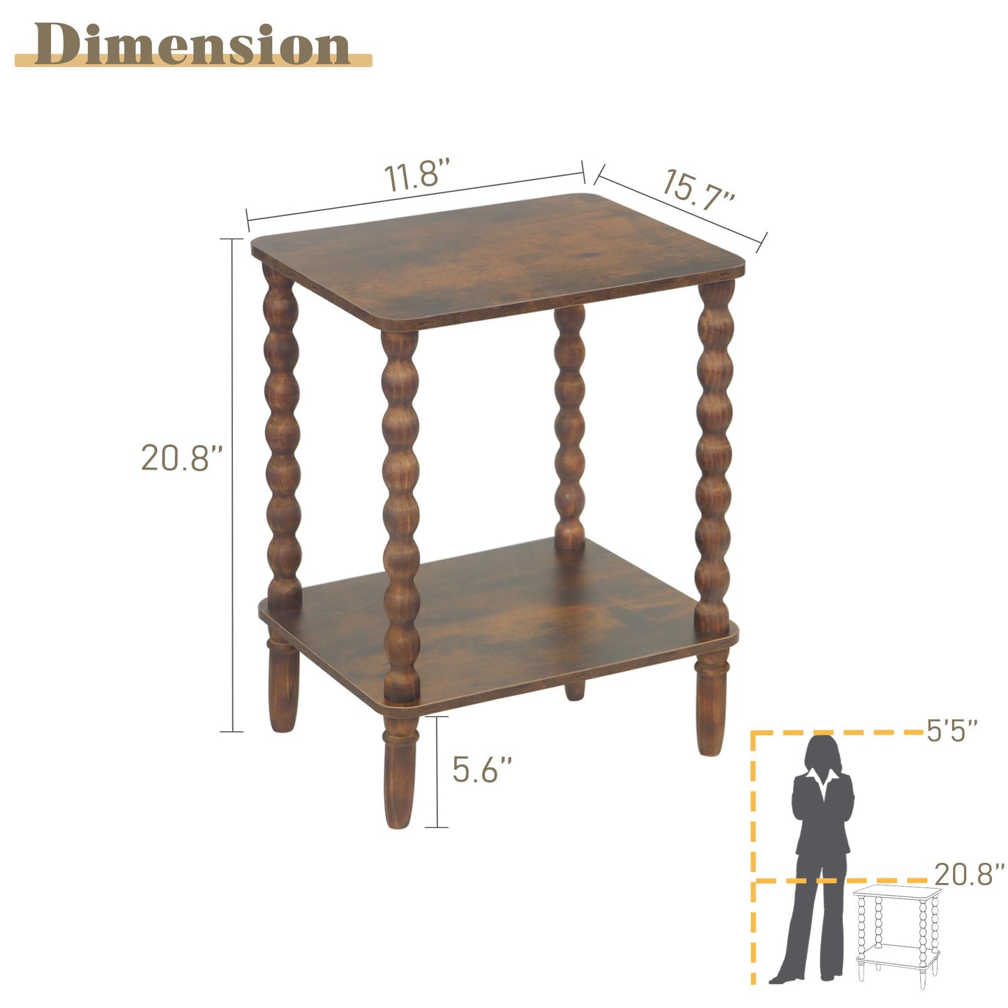 Fultyle Side Table, Small End Table with Storage Shelf, 2-Tier Small Coffee Tables Living Room for Bedroom, Narrow Spaces (Rustic Brown)