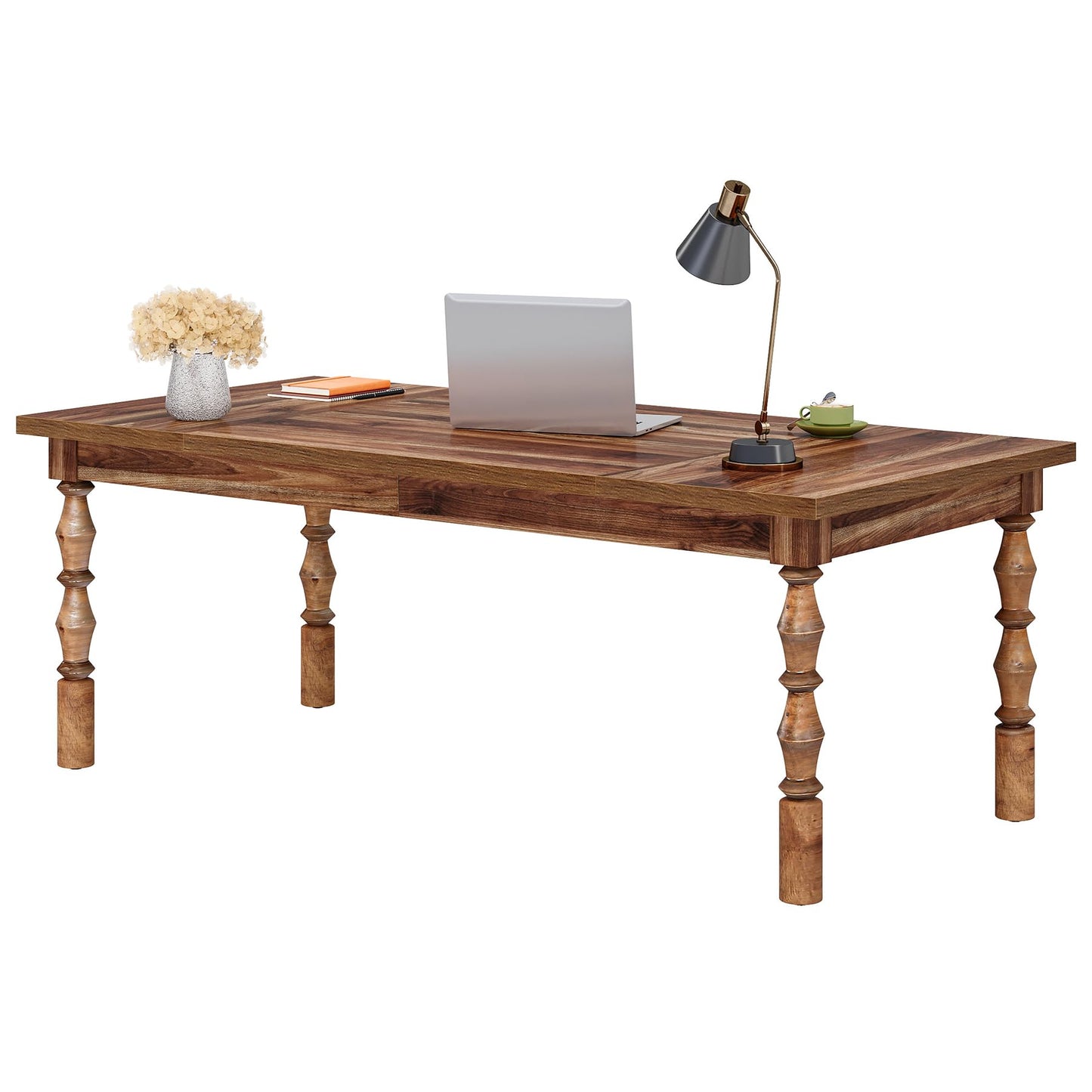 Tribesigns Large Executive Office Desk, 62.2-Inch Farmhouse Modern Computer Desk, Mid Century Study Writing Table Workstations Business Office Furniture with Carved Turned Legs (Walnut)