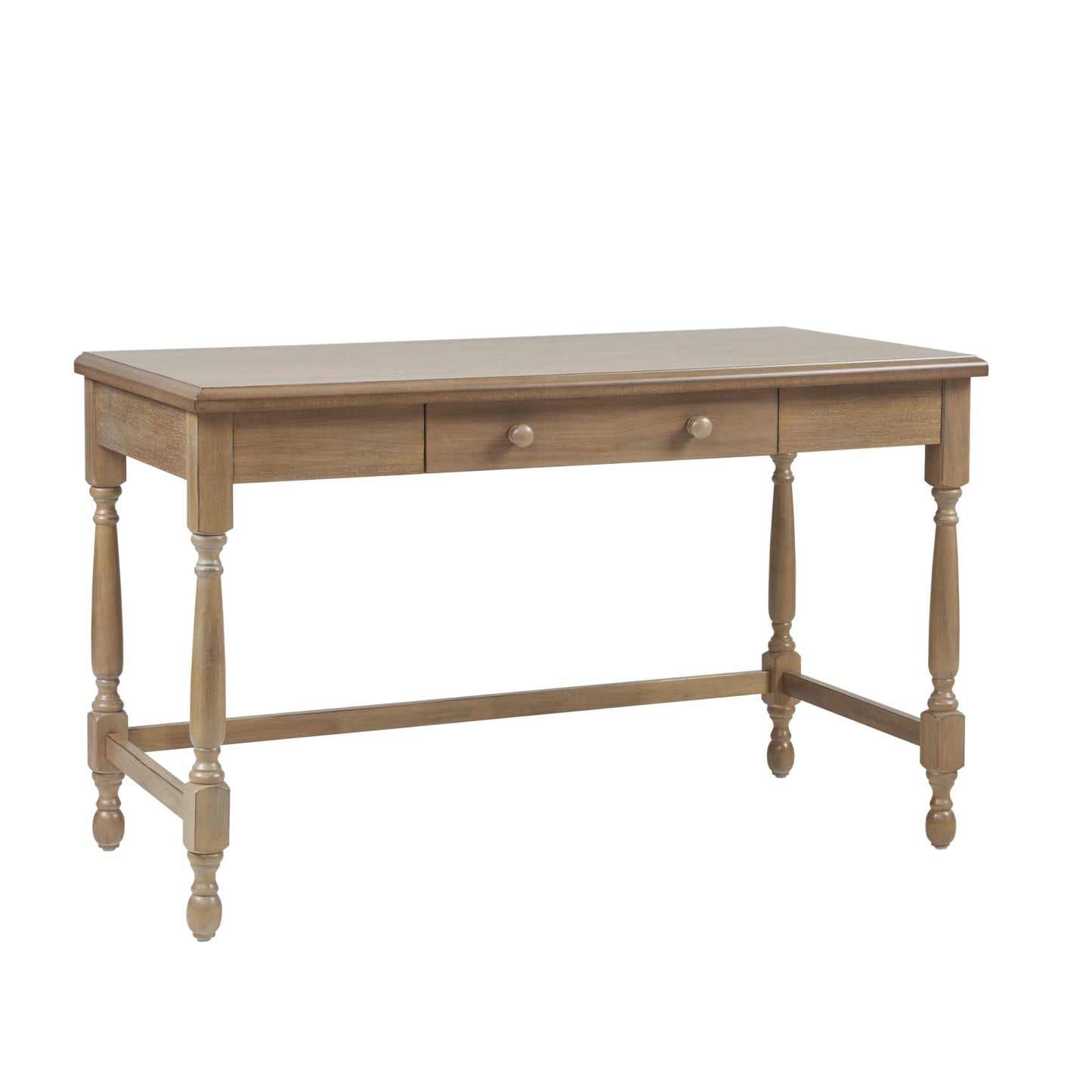 Martha Stewart Tabitha Solid Wood Writing Table with Metal Glides Drawer for Storage, Living Room Furniture, Home Office Small Computer Desk, Turned Legs, Natural