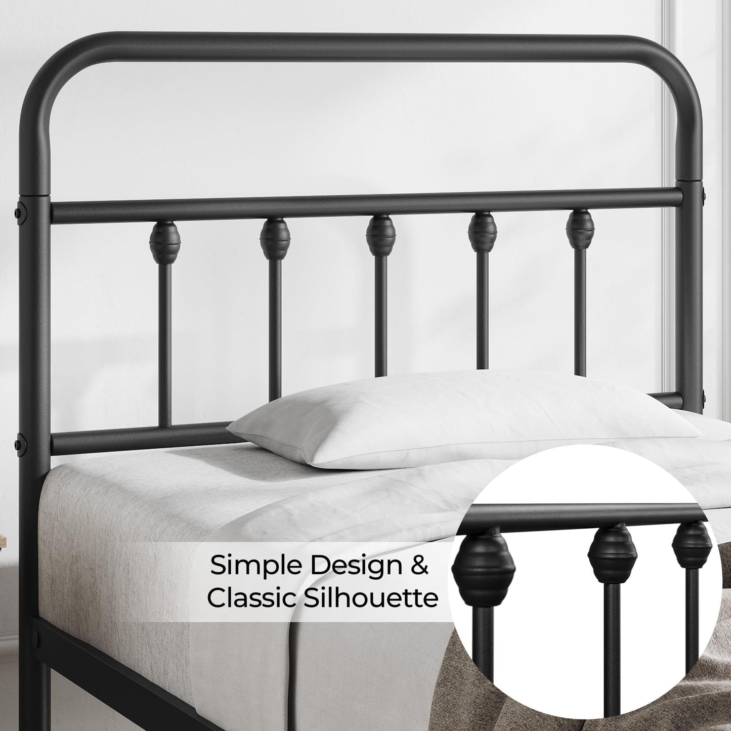 Yaheetech Classic Metal Platform Bed Frame Mattress Foundation with Victorian Style Iron-Art Headboard/Footboard/Under Bed Storage/No Box Spring Needed/Twin Size Black