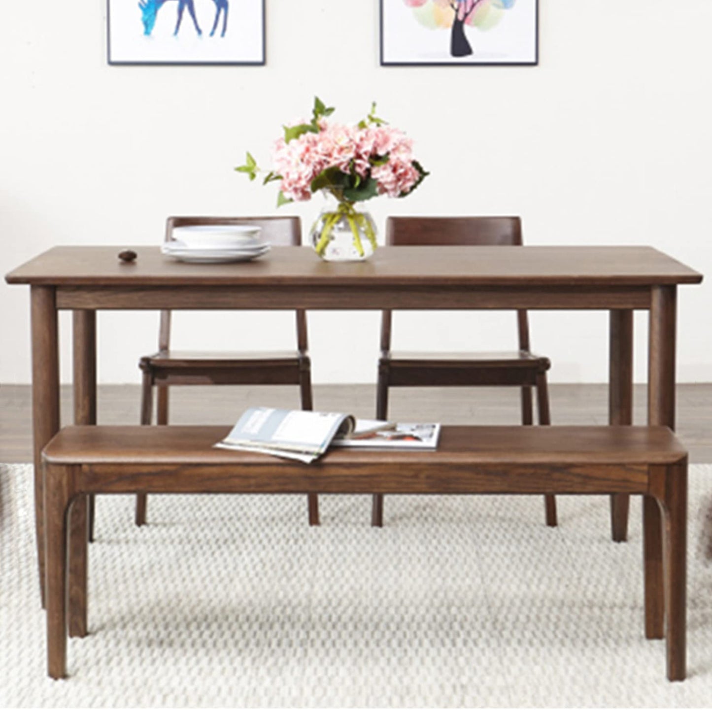 MU RONG Dining Bench, Wood Bench Solid USA Oak Walnut Color Bench Indoor Dining Room Table Home Bedroom Bed End Restaurant Modern Hallway Furniture, 39.4" W x 13.8" D x 17.7" H