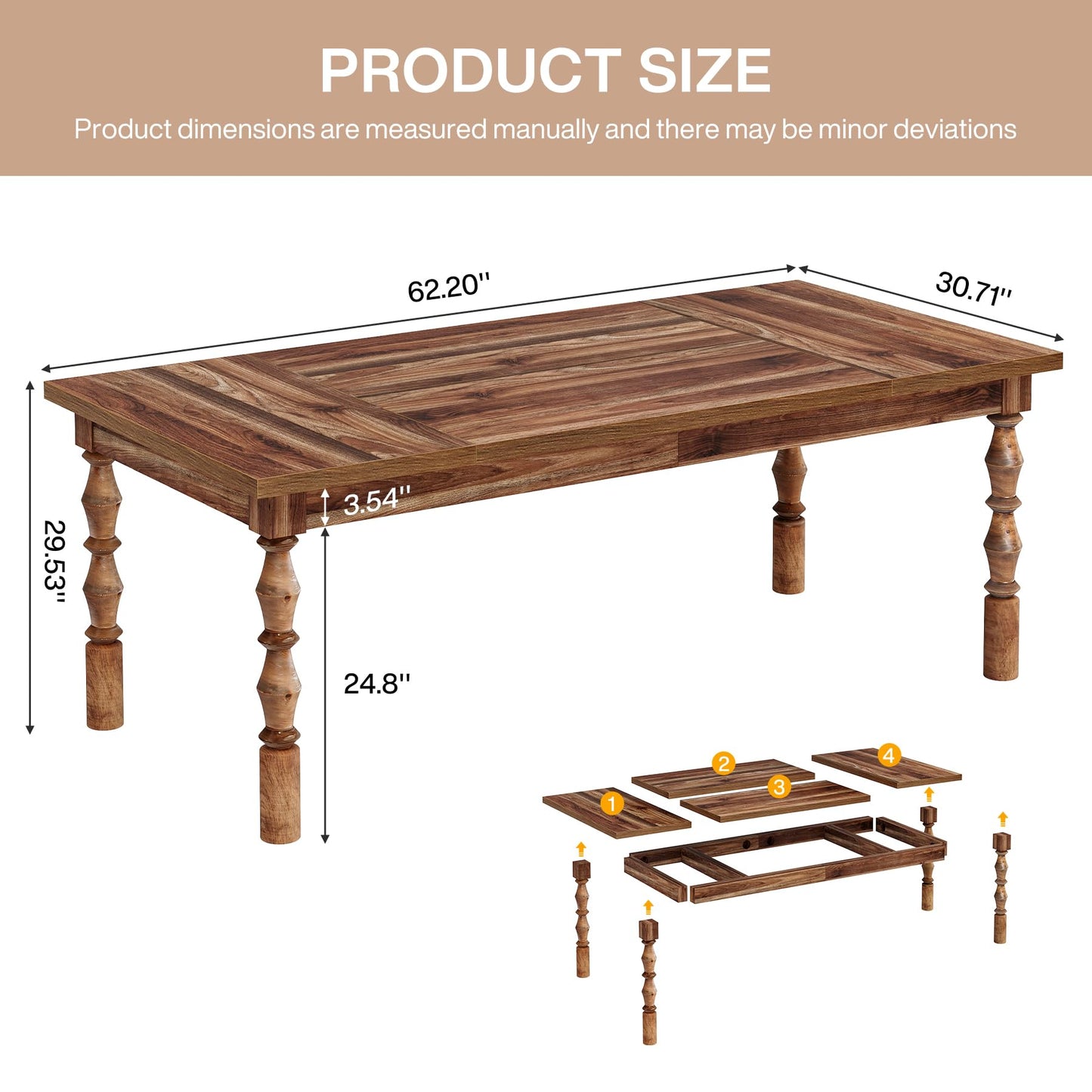 Tribesigns Large Executive Office Desk, 62.2-Inch Farmhouse Modern Computer Desk, Mid Century Study Writing Table Workstations Business Office Furniture with Carved Turned Legs (Walnut)