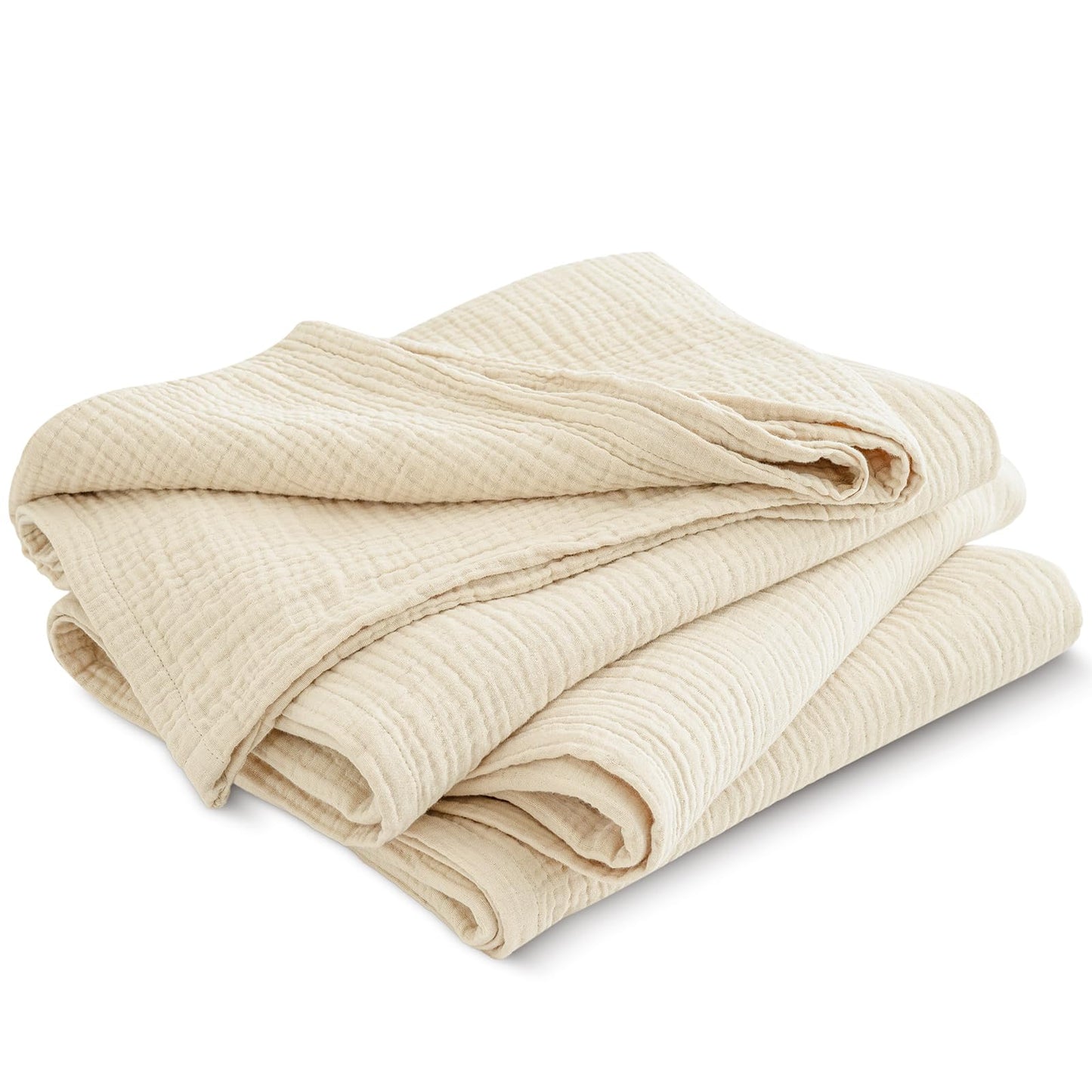 PHF 100% Cotton Muslin Blanket King Size 108" x 90", 4-Layer Lightweight and Breathable for Summer, Luxuriously Soft Gauze Bedding for Bed, Natural Minimalism Style, Ideal Gift, Beige/Short Bread