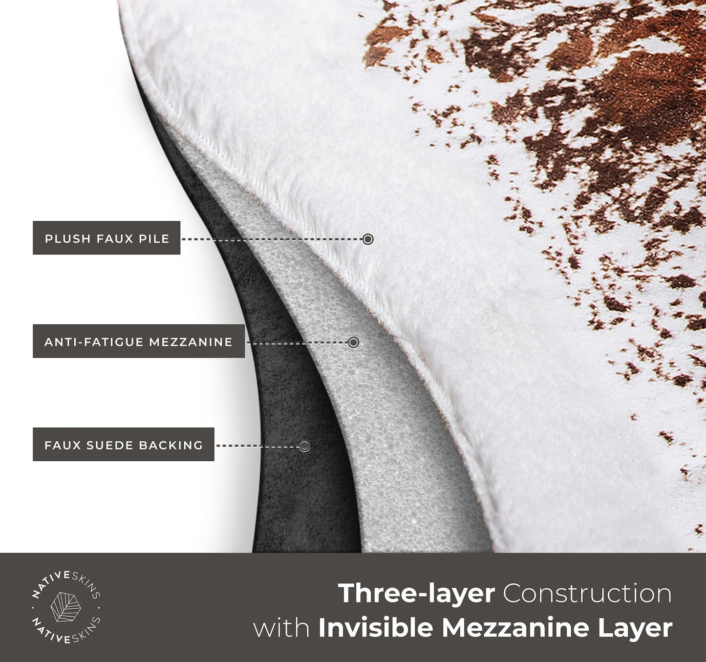 NativeSkins Faux Cowhide Rug – Original Brown (Oversized) | 6.2ft x 8.2ft | Cow Print | Western Bedroom Decor | Hand-Cut, Faux Suede No-Slip Backing | Western Rug | Animal Print | Cow Hide