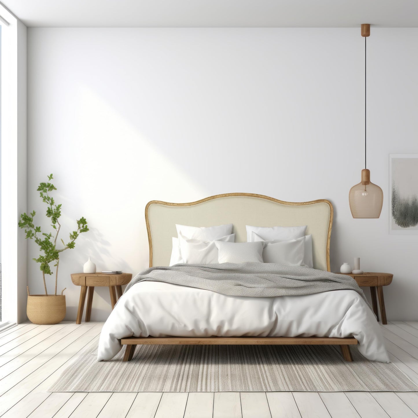 Creative Co-Op Oak & Linen King Size Headboard