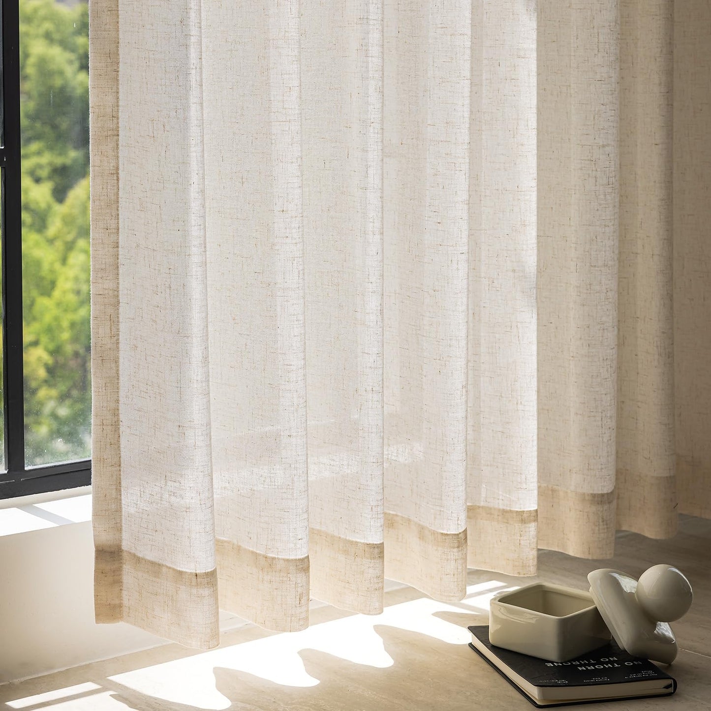 jinchan Linen Blend Beige Curtain for Living Room 90 Inch Length Extra Wide for Room Divider Rustic Farmhouse Drape Rod Pocket Back Tab Light Filtering Bedroom Window Curtain 1 Panel Ecru