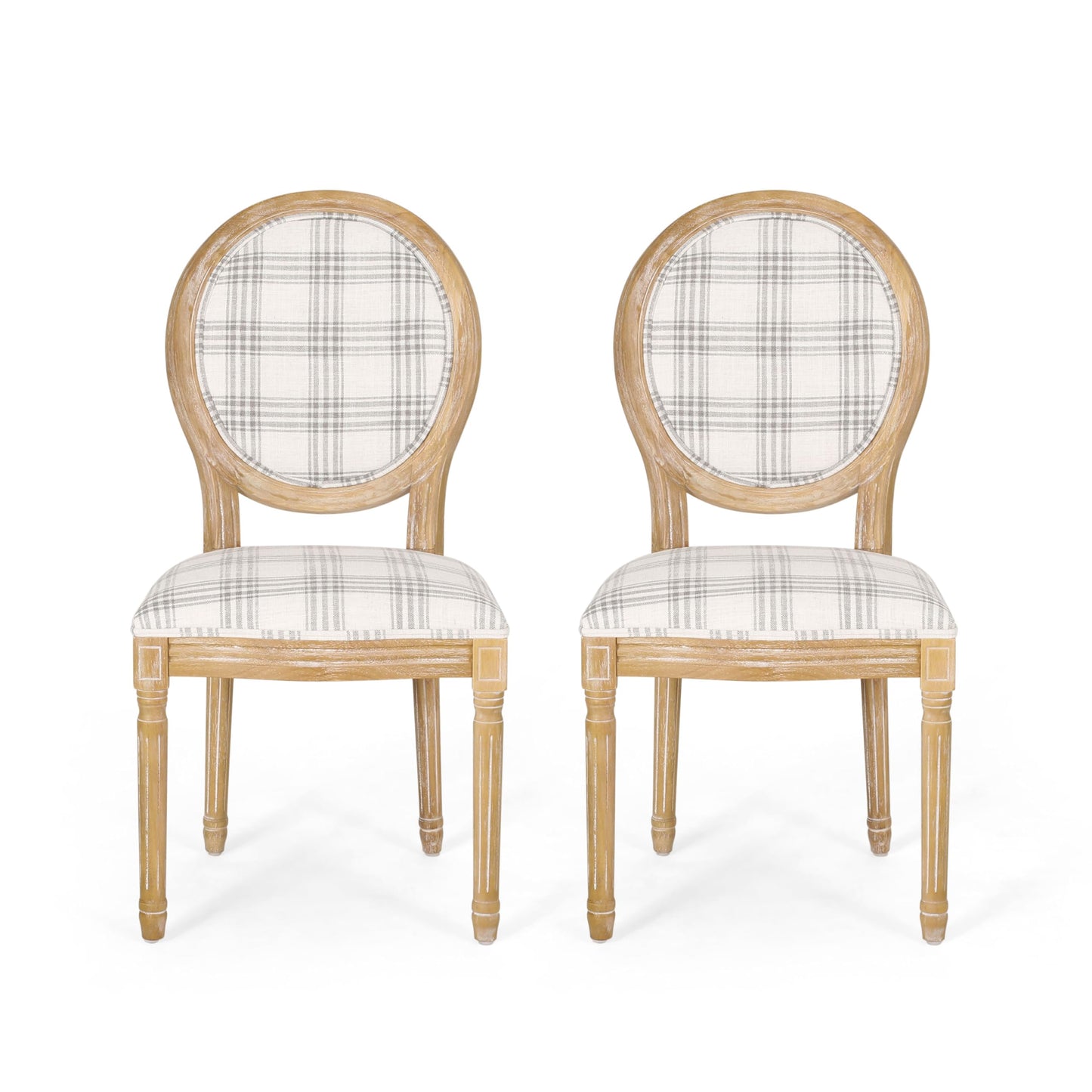 Christopher Knight Home Phinnaeus Dining Chair Set, Set of 2, Grey Plaid + Natural