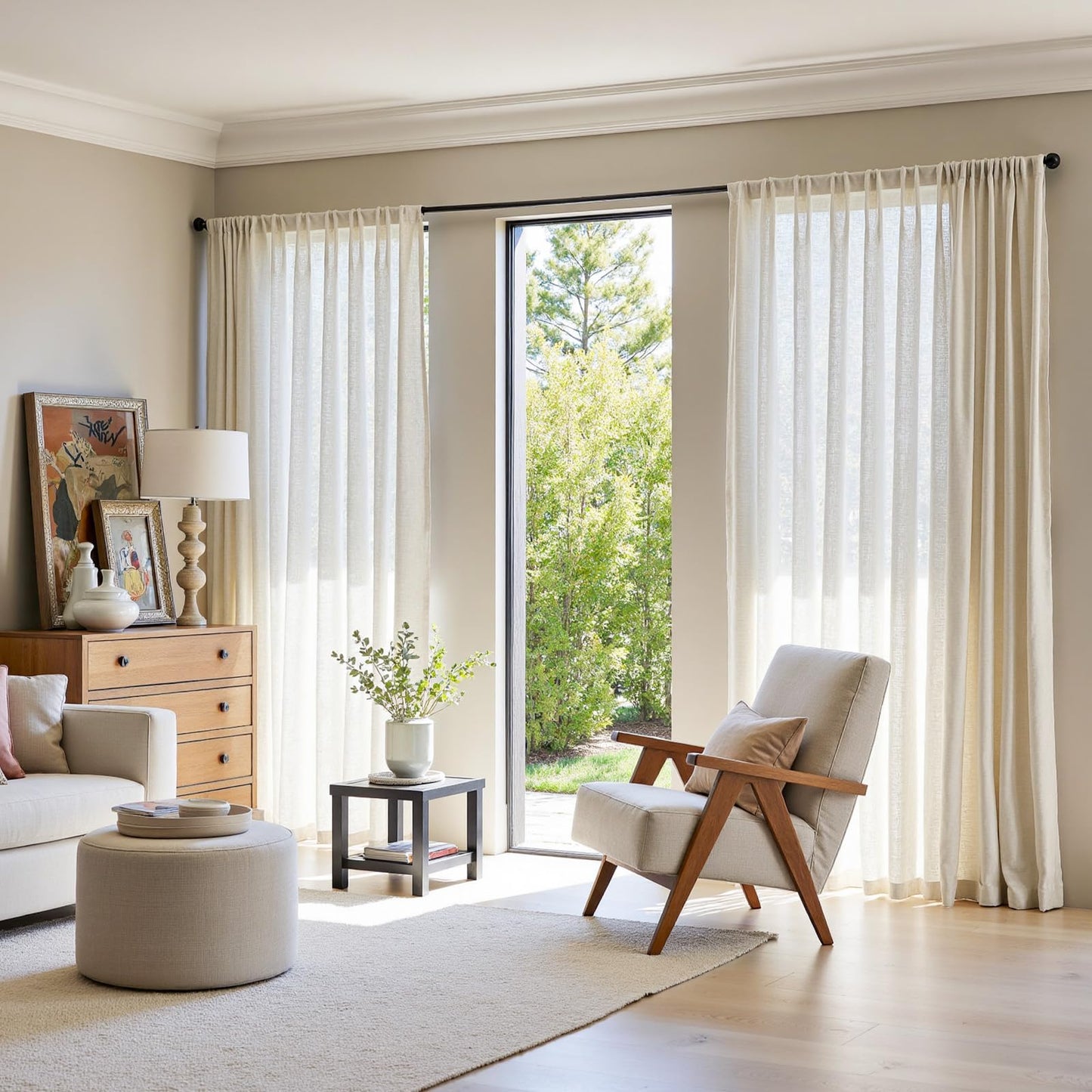 jinchan Linen Blend Beige Curtain for Living Room 90 Inch Length Extra Wide for Room Divider Rustic Farmhouse Drape Rod Pocket Back Tab Light Filtering Bedroom Window Curtain 1 Panel Ecru