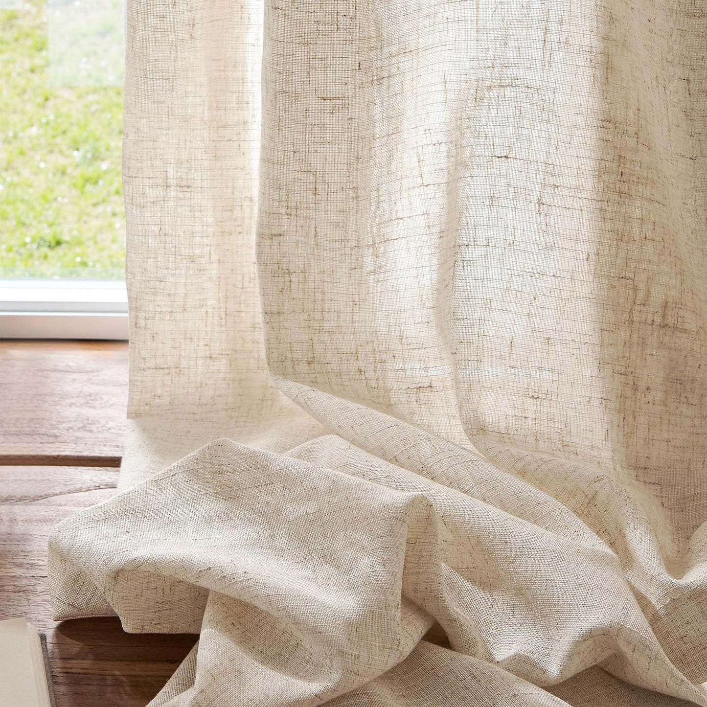 jinchan Linen Blend Beige Curtain for Living Room 90 Inch Length Extra Wide for Room Divider Rustic Farmhouse Drape Rod Pocket Back Tab Light Filtering Bedroom Window Curtain 1 Panel Ecru