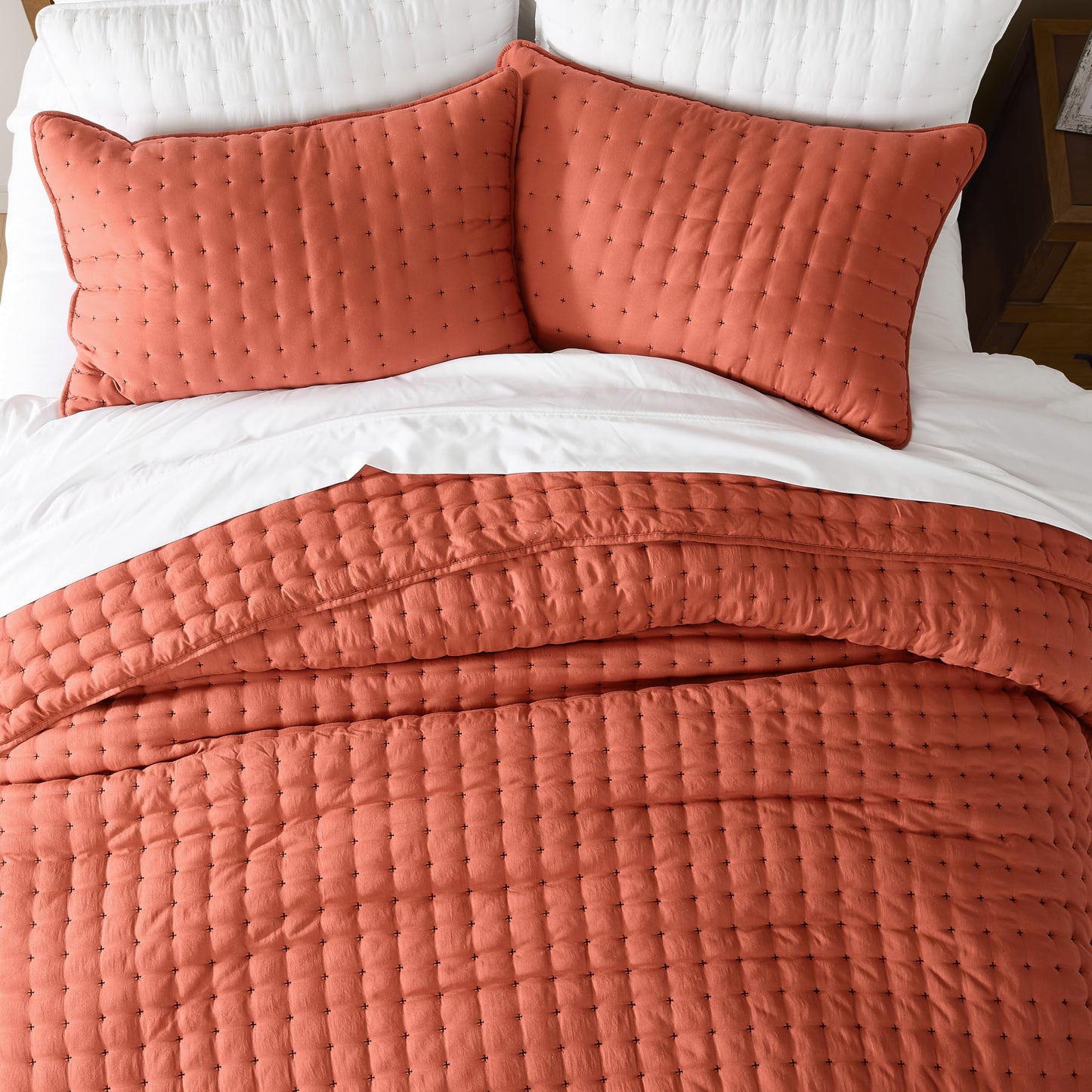 WDCOZY Burnt Orange Twin Size Quilt Bedding Sets with Pillow Sham, Red Lightweight Bedspread Coverlet, Quilted Blanket Thin Comforter Bed Cover, All Season Summer Spring, 2 Pieces, 68x90 inches
