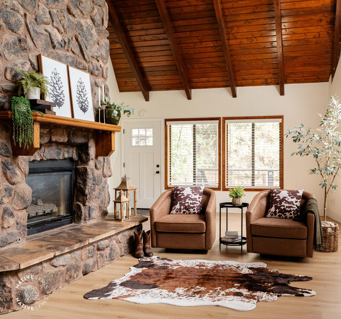 NativeSkins Faux Cowhide Rug – Original Brown (Oversized) | 6.2ft x 8.2ft | Cow Print | Western Bedroom Decor | Hand-Cut, Faux Suede No-Slip Backing | Western Rug | Animal Print | Cow Hide