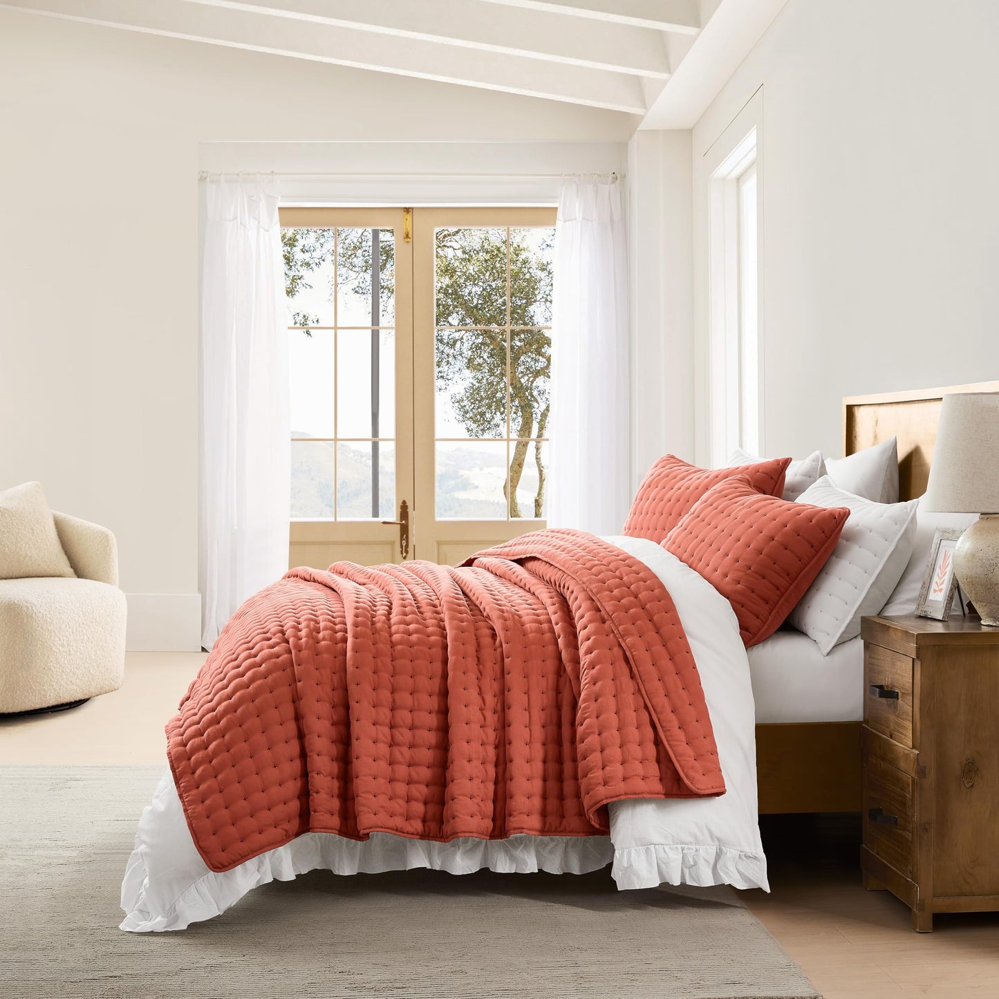 WDCOZY Burnt Orange Twin Size Quilt Bedding Sets with Pillow Sham, Red Lightweight Bedspread Coverlet, Quilted Blanket Thin Comforter Bed Cover, All Season Summer Spring, 2 Pieces, 68x90 inches