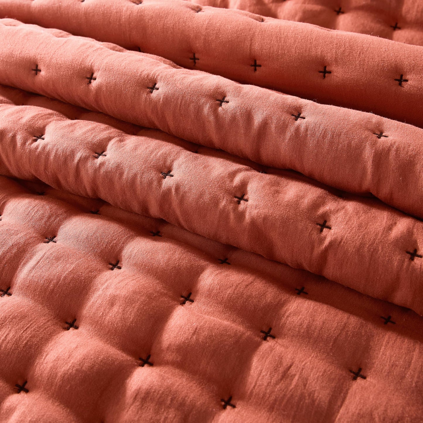 WDCOZY Burnt Orange Twin Size Quilt Bedding Sets with Pillow Sham, Red Lightweight Bedspread Coverlet, Quilted Blanket Thin Comforter Bed Cover, All Season Summer Spring, 2 Pieces, 68x90 inches