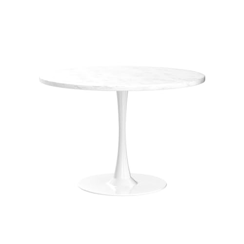 DKLGG White Marble Round, 42.1" Tulip Kitchen Dining 4-6 People with MDF Top & Pedestal Base, Mid-Century End Leisure Coffee Office Living Room Table