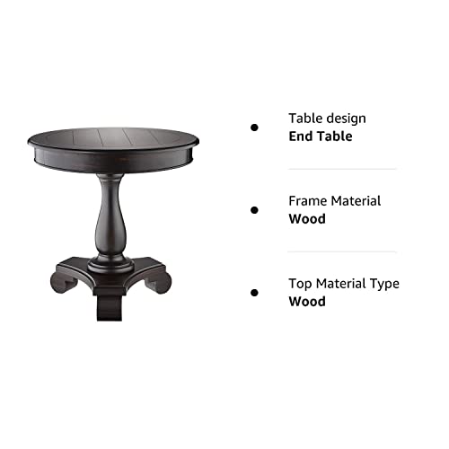 Roundhill Furniture Rene Round Wood Pedestal Side Table, Black