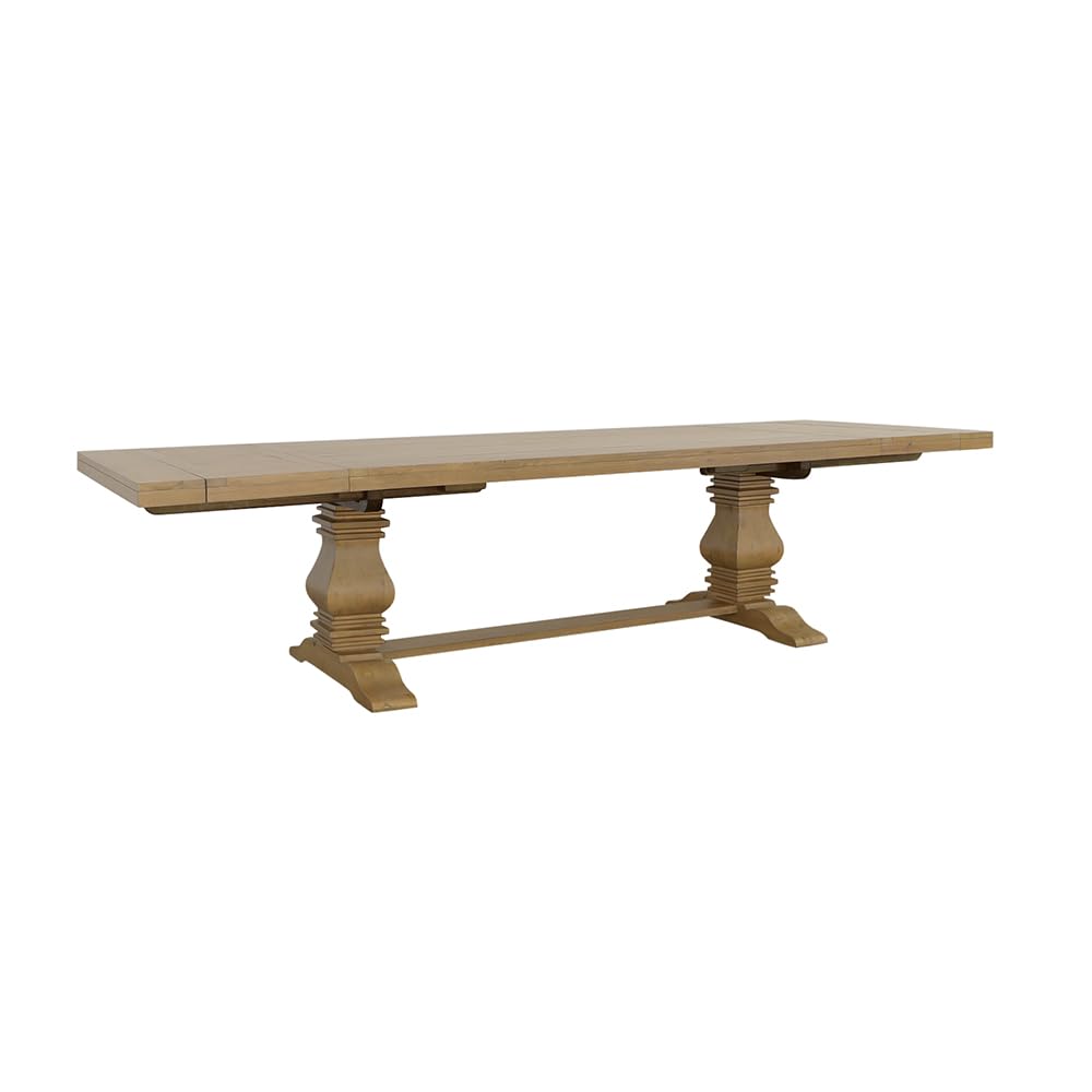 Coaster Home Furnishings - Florence - Pine Wood - Farmhouse Rectangular Dining Table with 2 Removable Leaves and Double Pedestal Base - Dining Room & Kitchen - 126 Inch - Rustic Honey - 180201