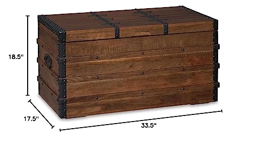 Signature Design by Ashley Kettleby Vintage Wood Storage Trunk or Coffee Table with Lift Top 19", Brown