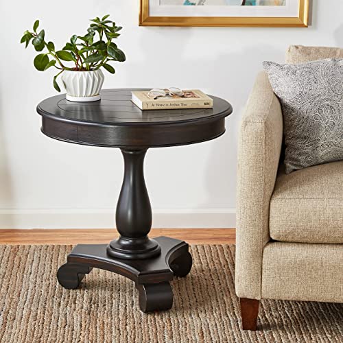 Roundhill Furniture Rene Round Wood Pedestal Side Table, Black