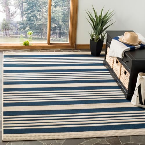 SAFAVIEH Courtyard Collection Area Rug - 5'3" x 7'7", Navy & Beige, Non-Shedding & Easy Care, Indoor/Outdoor & Washable-Ideal for Patio, Backyard, Mudroom (CY6062-268)