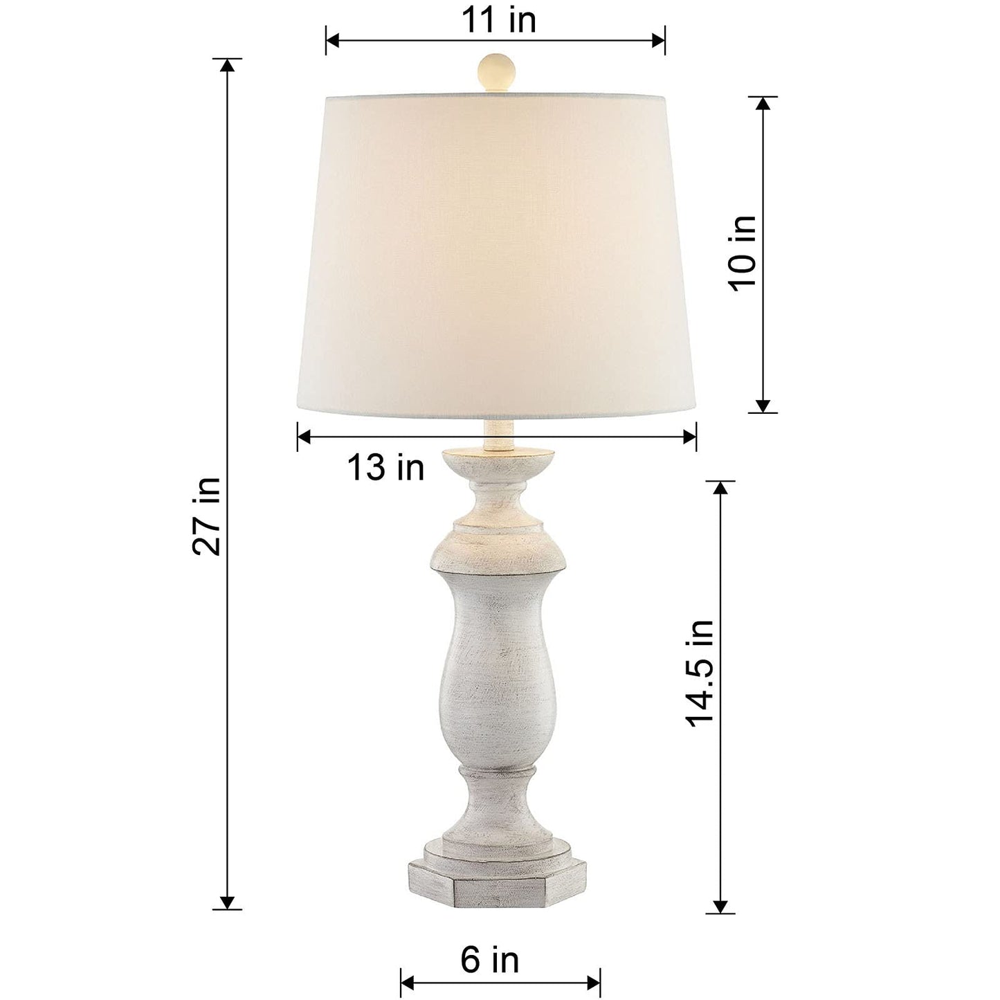 Maxax Table Lamps Set of 2, White Rustic Farmhouse Poly Bedside Nightstand Lamps with White Fabric Drum Shade for Living Room Bedroom - 27 Inches