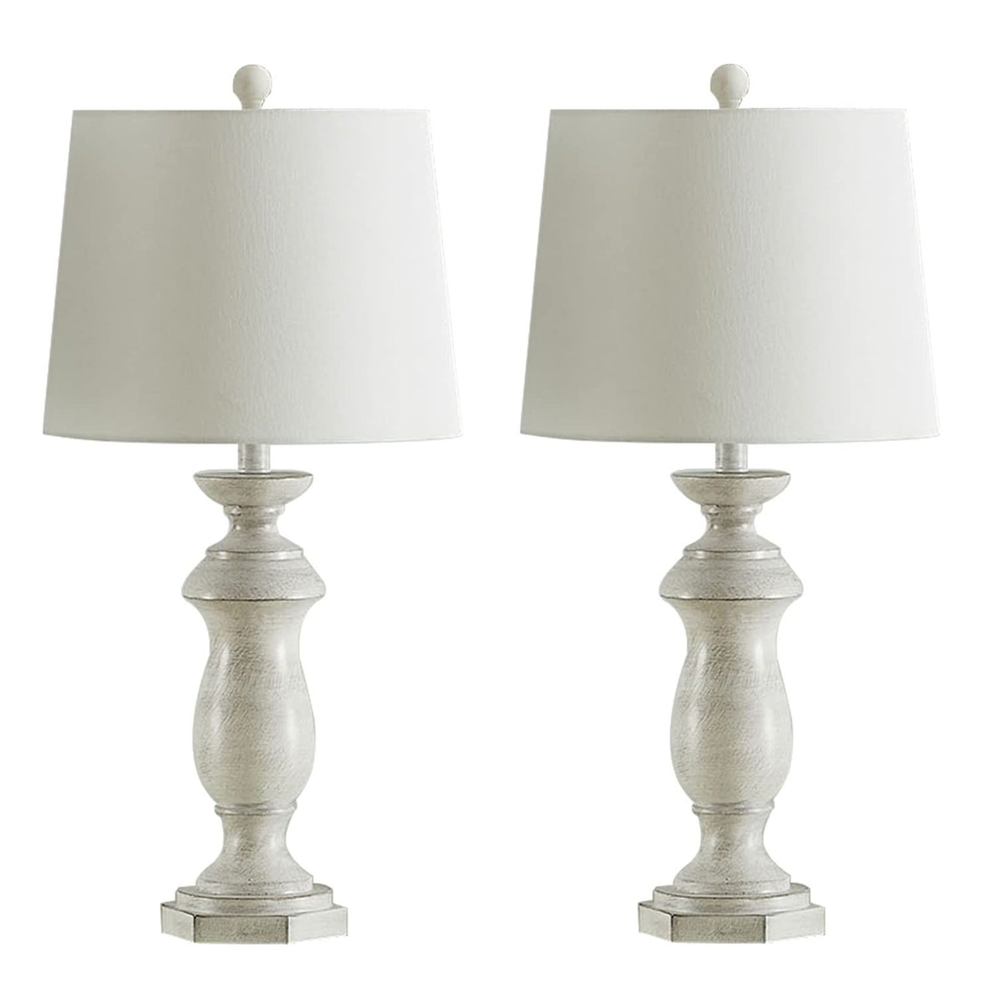 Maxax Table Lamps Set of 2, White Rustic Farmhouse Poly Bedside Nightstand Lamps with White Fabric Drum Shade for Living Room Bedroom - 27 Inches