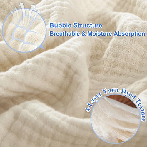 PHF 100% Cotton Muslin Blanket King Size 108" x 90", 4-Layer Lightweight and Breathable Blanket for Summer, Luxuriously Soft Gauze Blanket for Couch Bed, Beige