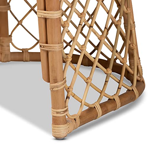 Baxton Studio Orchard Modern Bohemian White Fabric Upholstered and Natural Brown Rattan Dining Chair