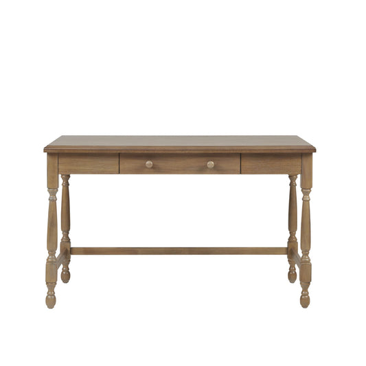 Martha Stewart Tabitha Solid Wood Writing Table with Metal Glides Drawer for Storage, Living Room Furniture, Home Office Small Computer Desk, Turned Legs, Natural