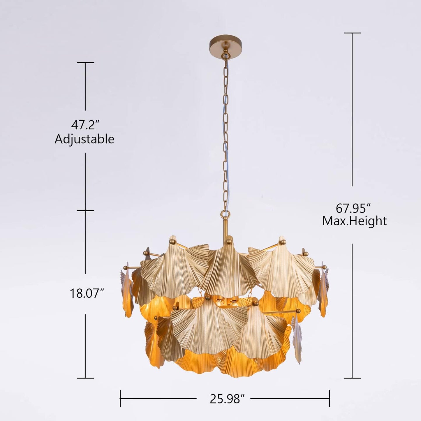 TOCHIC Modern Farmhouse Chandelier, 8 Lights Gold Chandeliers for Dining Room, Rustic Chandelier with Ginkgo Leaves, Ceiling Light Fixture for Living Room, Bedroom, Kitchen, Entryway, W-25.98"