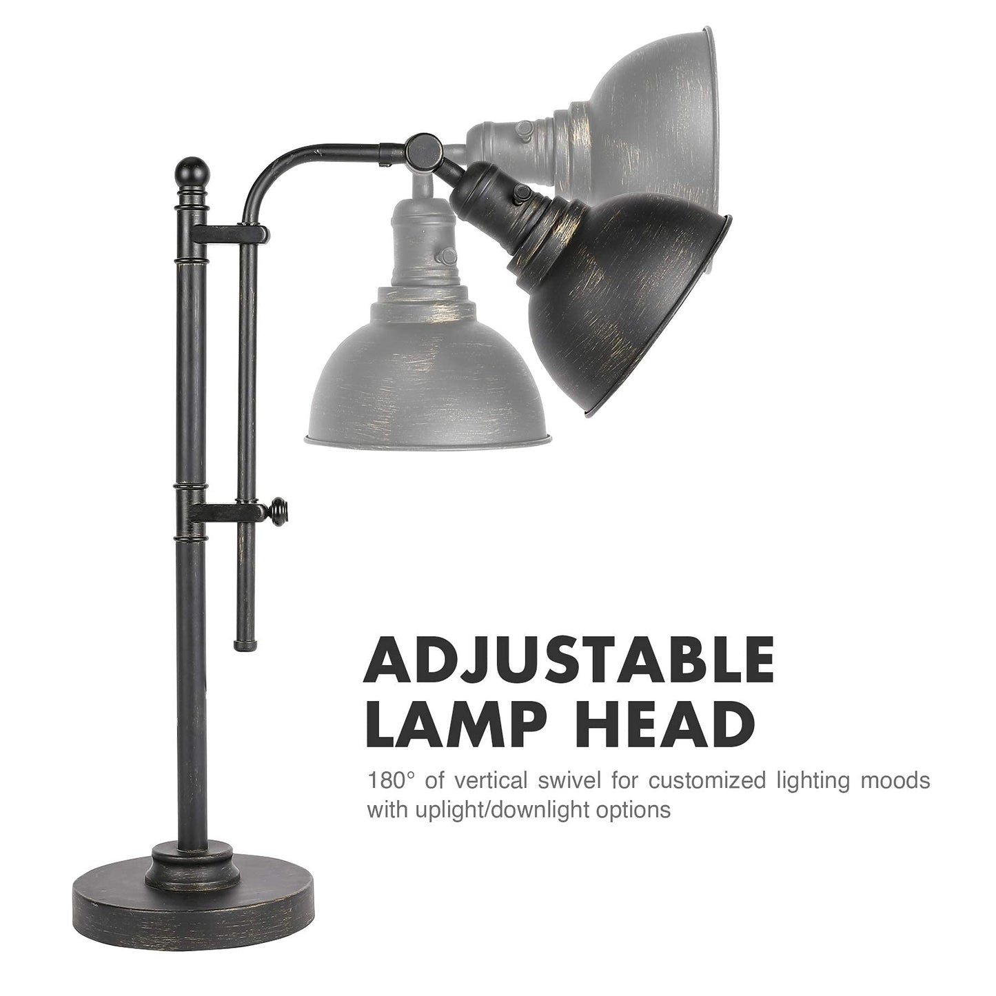 VONLUCE Rustic Desk Lamp Black Adjustable, Industrial Style Metal Task Lamp 25"-29", Vintage Work Lamp, Farmhouse Reading Lamp in Aged Bronze Finish, ETL Certificate