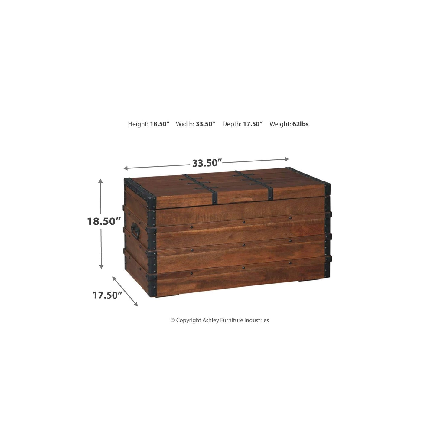 Signature Design by Ashley Kettleby Vintage Wood Storage Trunk or Coffee Table with Lift Top 19", Brown