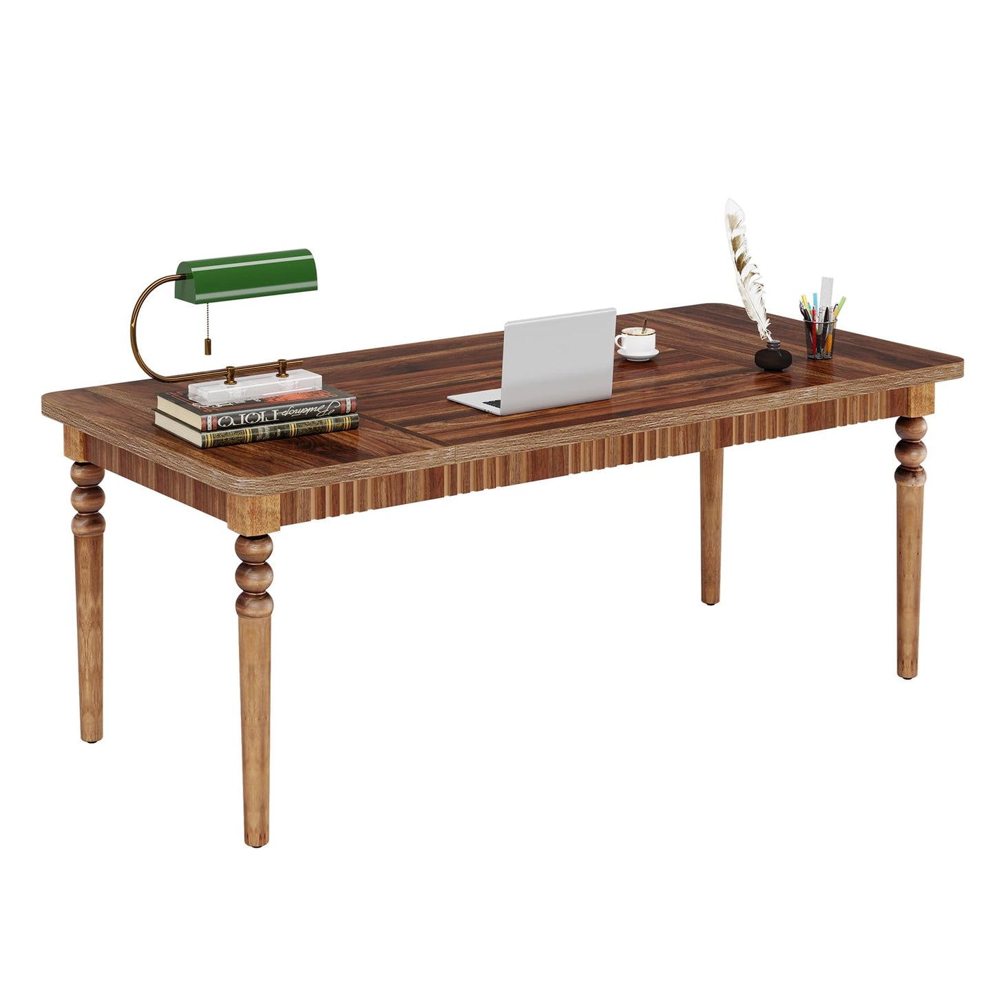 Tribesigns 63-Inch Executive Desk, Large Office Computer Desk with Solid Wood Turned Legs, Farmhouse Study Writing Table Conference Table for Home Office, Workstation Business, Walnut