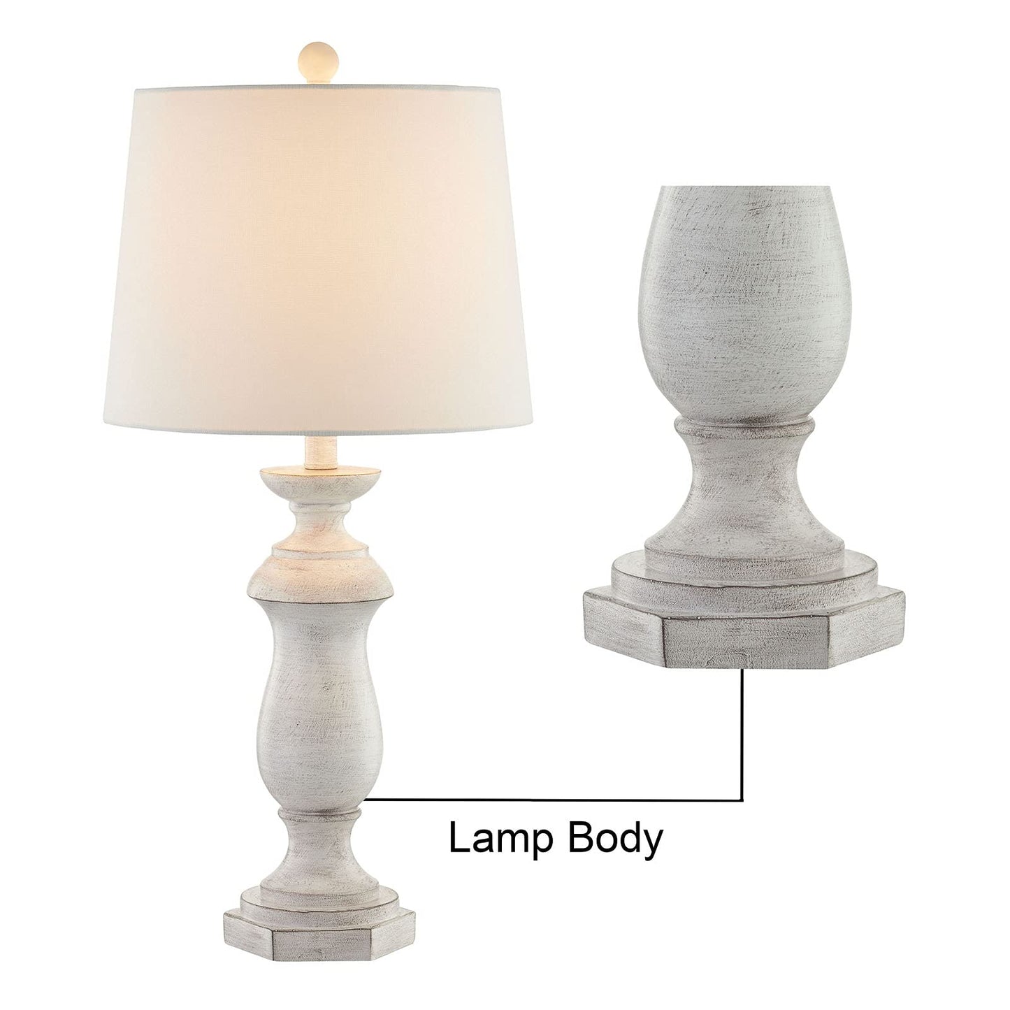 Maxax Table Lamps Set of 2, White Rustic Farmhouse Poly Bedside Nightstand Lamps with White Fabric Drum Shade for Living Room Bedroom - 27 Inches
