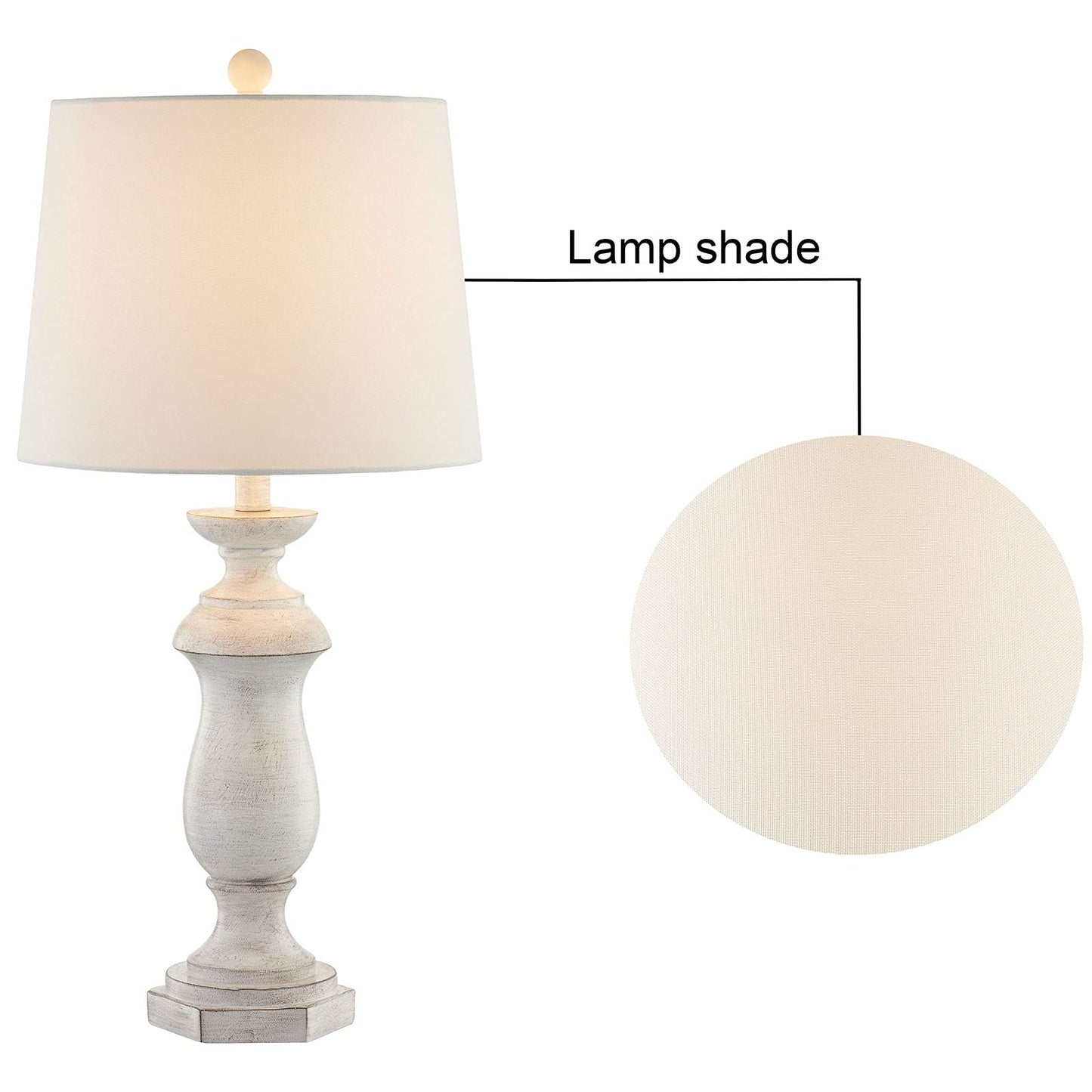 Maxax Table Lamps Set of 2, White Rustic Farmhouse Poly Bedside Nightstand Lamps with White Fabric Drum Shade for Living Room Bedroom - 27 Inches