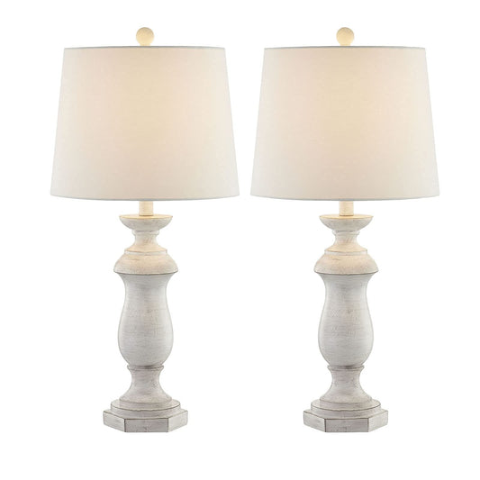 Maxax Table Lamps Set of 2, White Rustic Farmhouse Poly Bedside Nightstand Lamps with White Fabric Drum Shade for Living Room Bedroom - 27 Inches