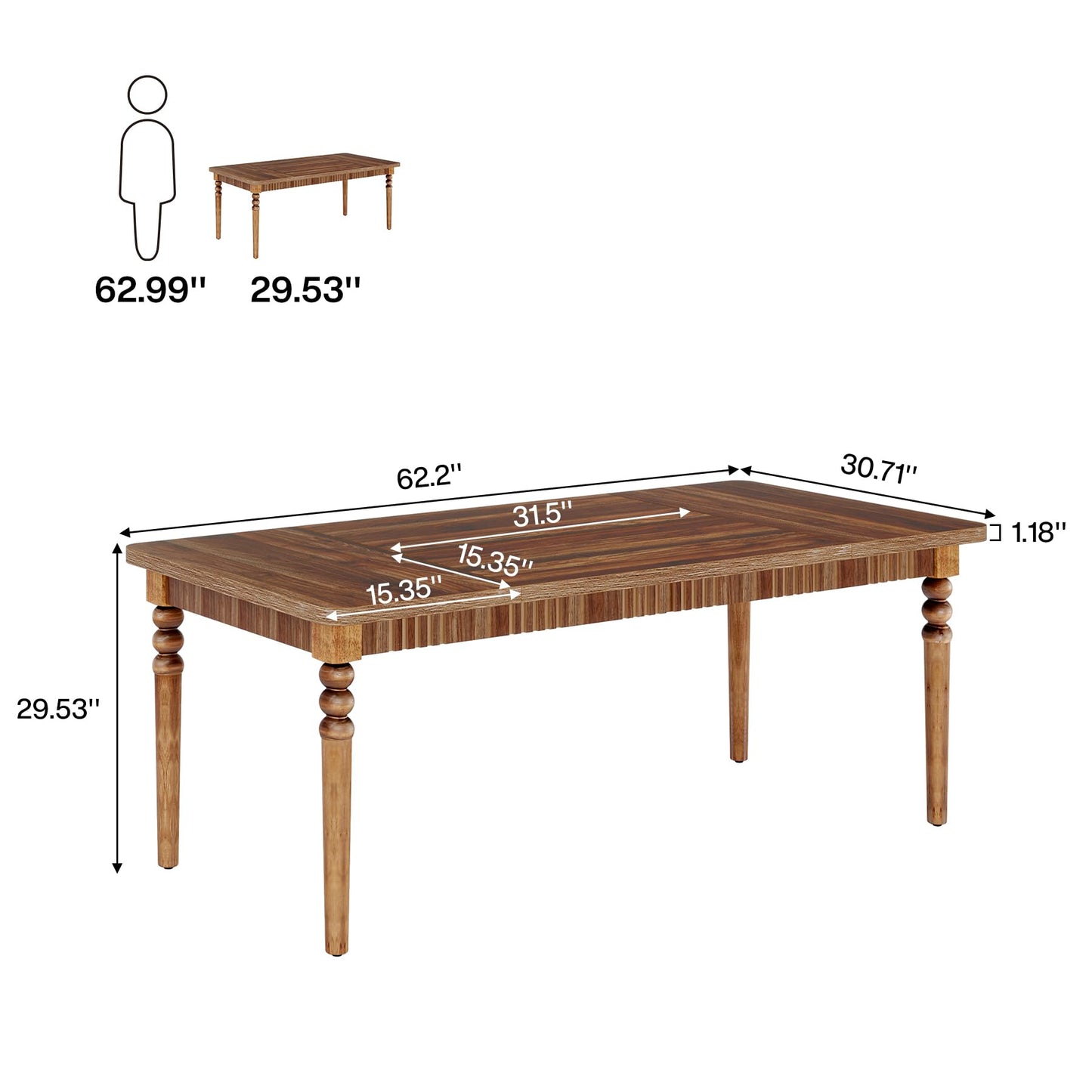 Tribesigns 63-Inch Executive Desk, Large Office Computer Desk with Solid Wood Turned Legs, Farmhouse Study Writing Table Conference Table for Home Office, Workstation Business, Walnut