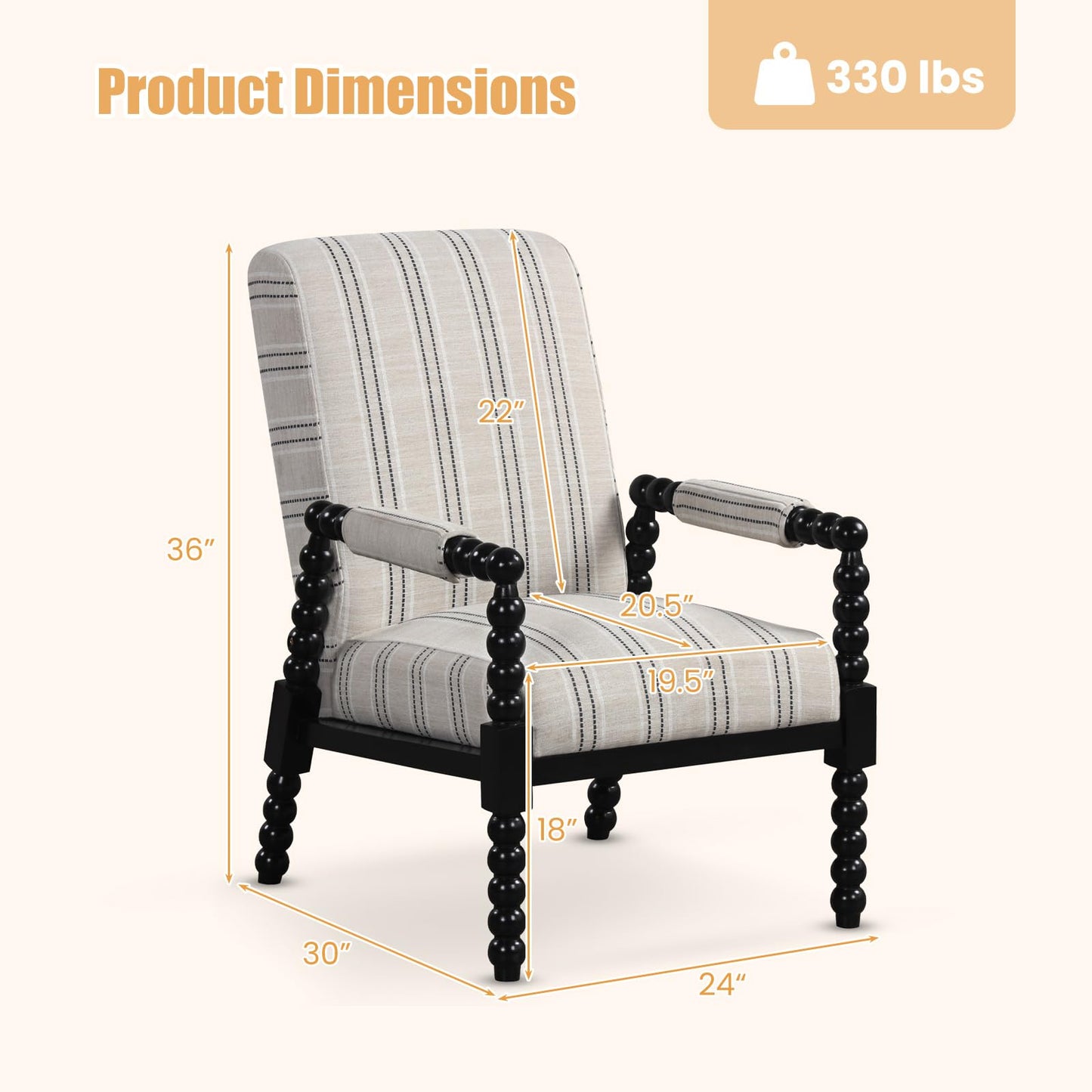 Giantex Mid Century Modern Spindle Accent Chair, Upholstered Armchair w/Rubber Wood Frame, Ergonomic Backrest & Fabric Covered Armrests, Comfy Single Sofa Chair for Reading Living Room Bedroom