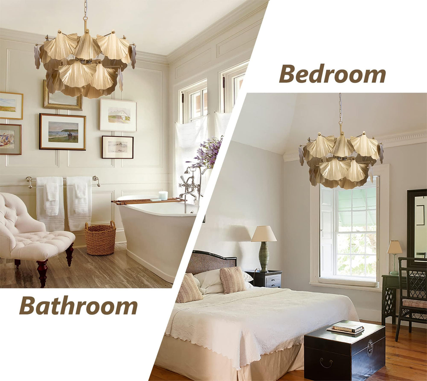 TOCHIC Modern Farmhouse Chandelier, 8 Lights Gold Chandeliers for Dining Room, Rustic Chandelier with Ginkgo Leaves, Ceiling Light Fixture for Living Room, Bedroom, Kitchen, Entryway, W-25.98"