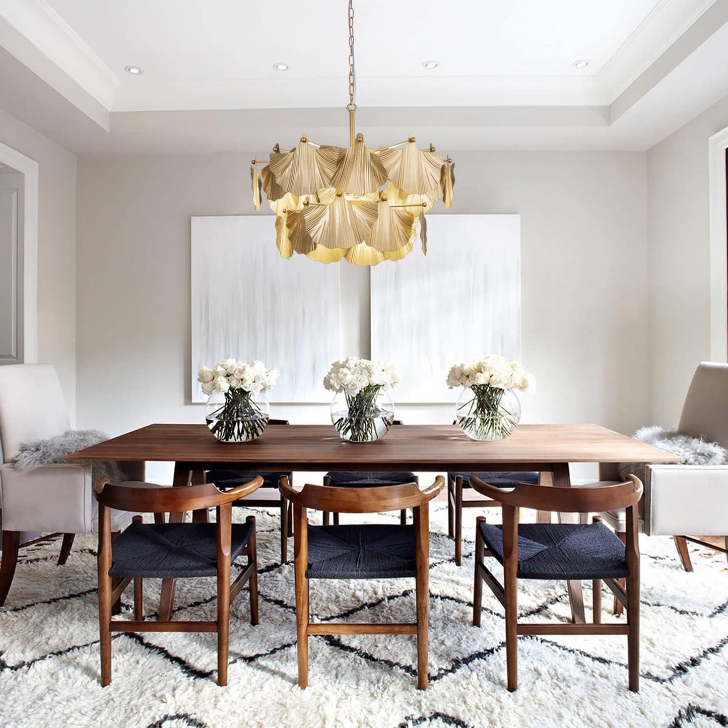 TOCHIC Modern Farmhouse Chandelier, 8 Lights Gold Chandeliers for Dining Room, Rustic Chandelier with Ginkgo Leaves, Ceiling Light Fixture for Living Room, Bedroom, Kitchen, Entryway, W-25.98"
